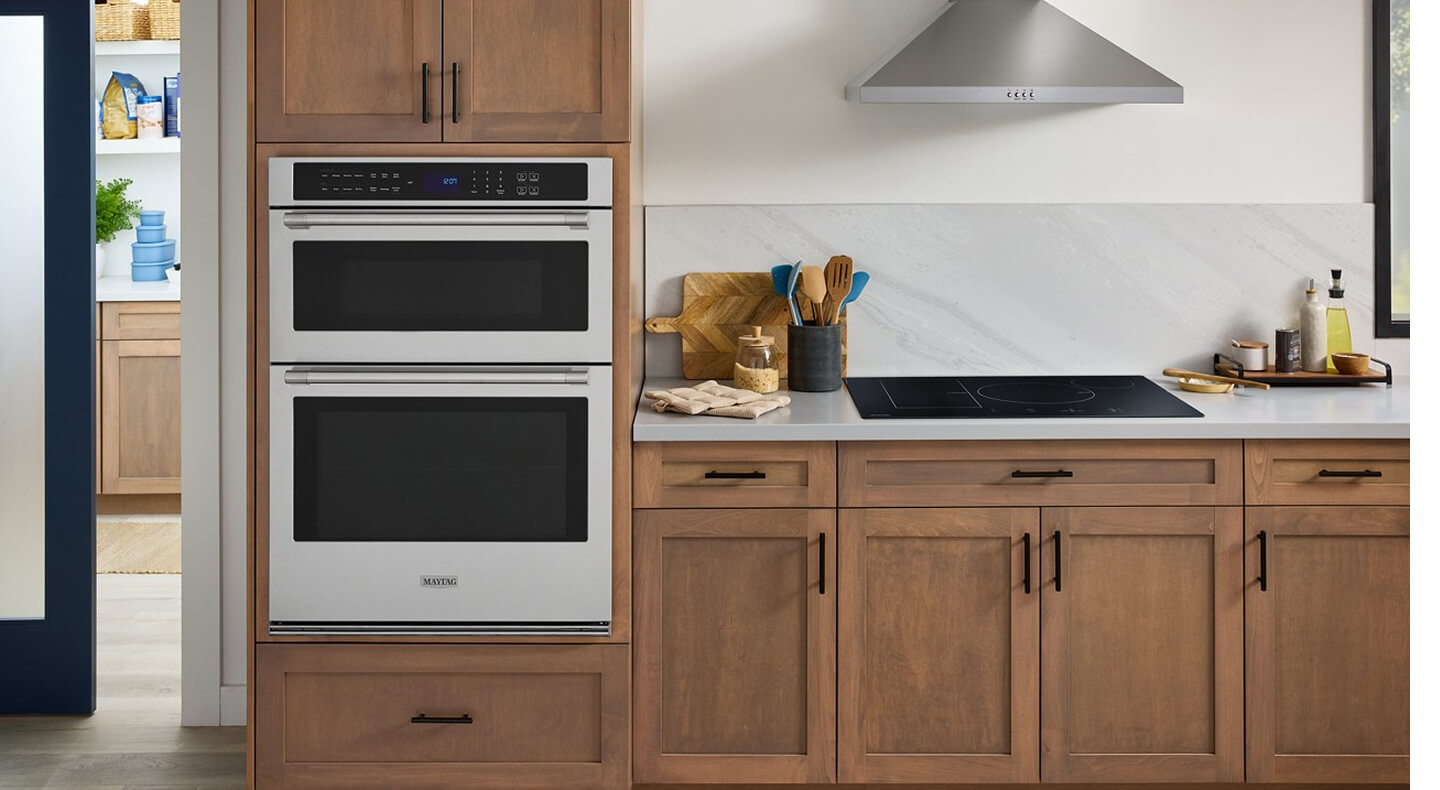 Combination wall oven in a modern kitchen