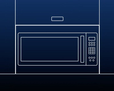 A close-up of an over-the-range microwave.