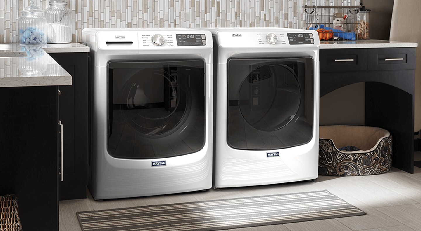 A Maytag® front load washer and dryer pair