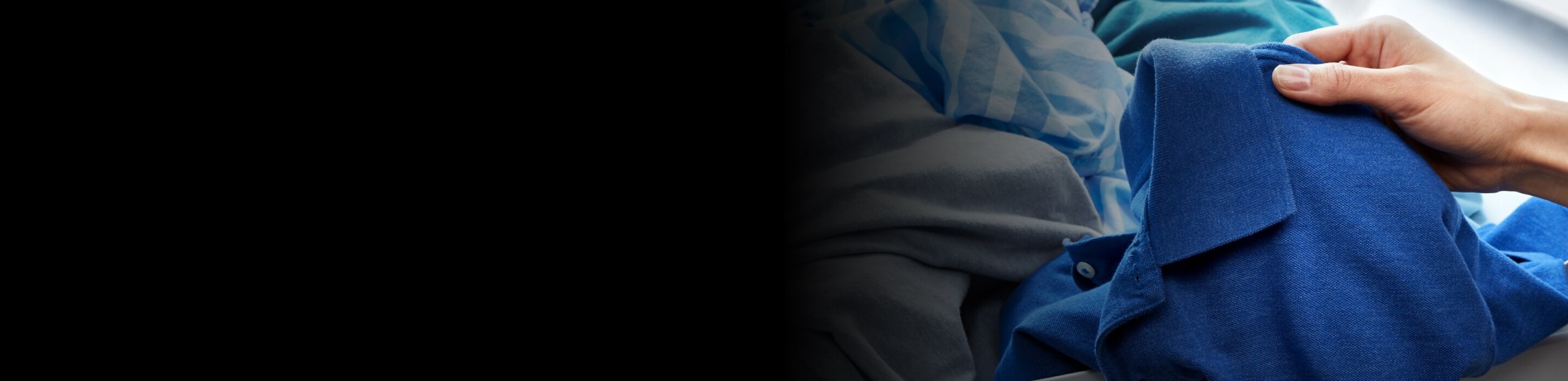 A closeup of blue and grey clothes