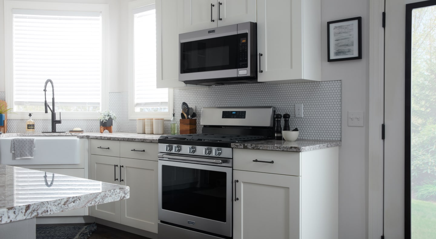 Kitchen view of over-the-range Maytag® microwave