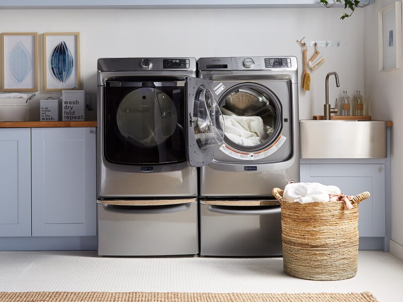 Metallic gray Maytag® front load washer and dryer Metallic gray Maytag® front load washer and dryer