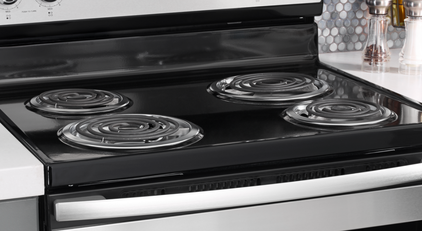 The top of an electric stove with coil burners. The top of an electric stove with coil burners.