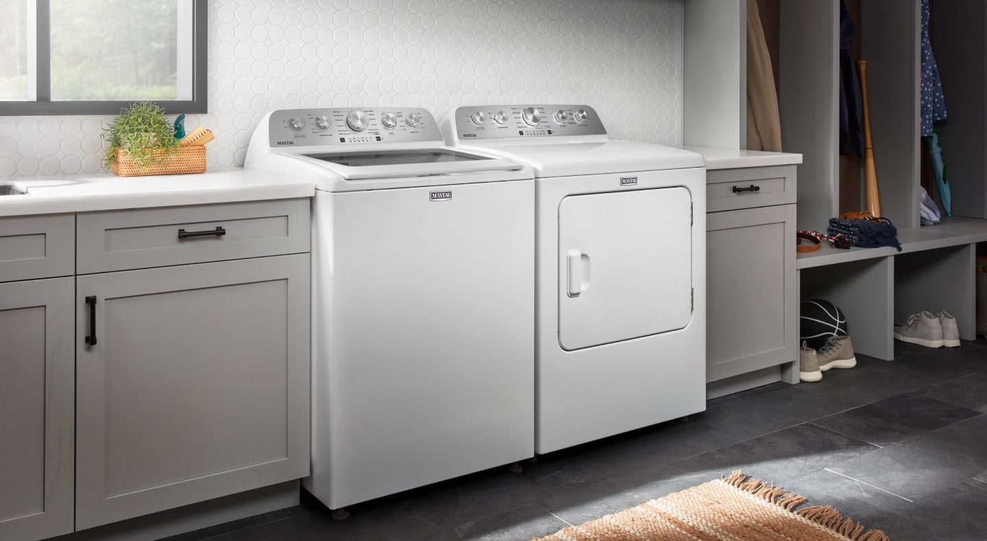 White Maytag® top load washer and dryer set White Maytag® top load washer and dryer set