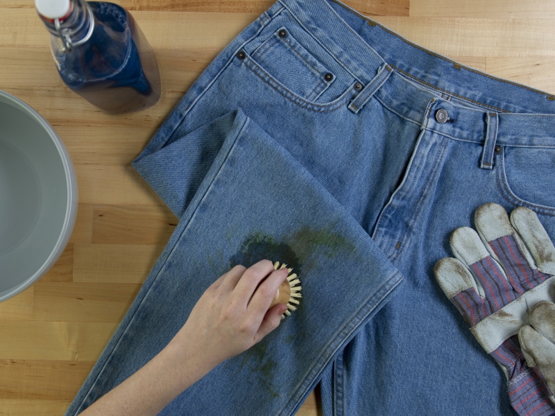 Treating a grass stain on a pair of jeans Treating a grass stain on a pair of jeans