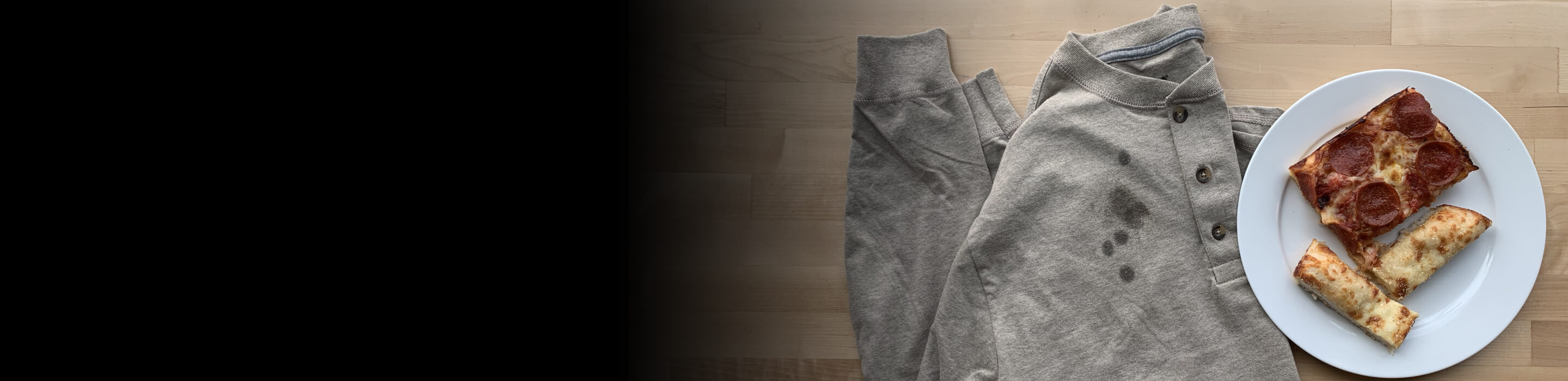 Gray Henley with grease spots on the front