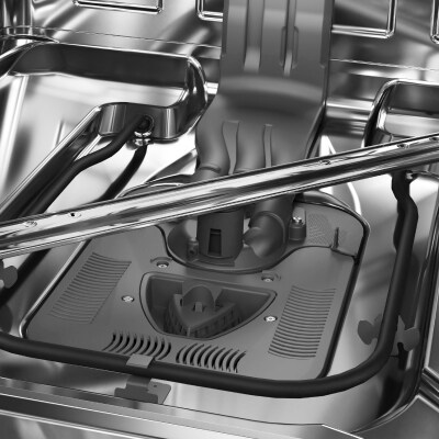 Stainless steel dishwasher tub with spray arm and heating element