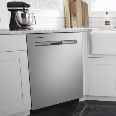 Stainless steel dishwasher in a modern kitchen