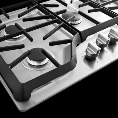 Close-up of gas stovetop burners