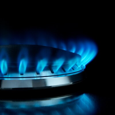 Blue flame of a gas stovetop