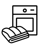 Folded garment in front of front load washer icon