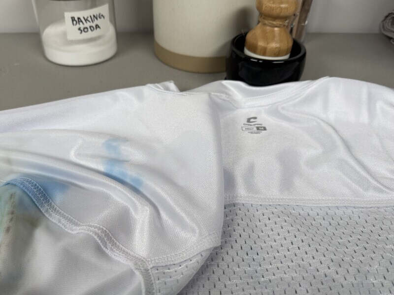 A stained jersey that has been turned inside out