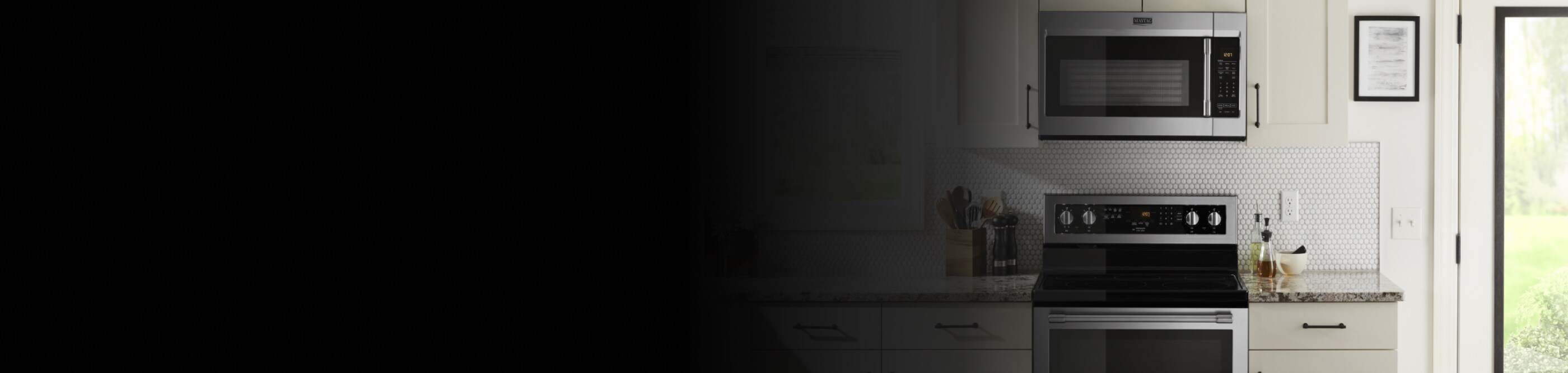 A microwave installed above an oven