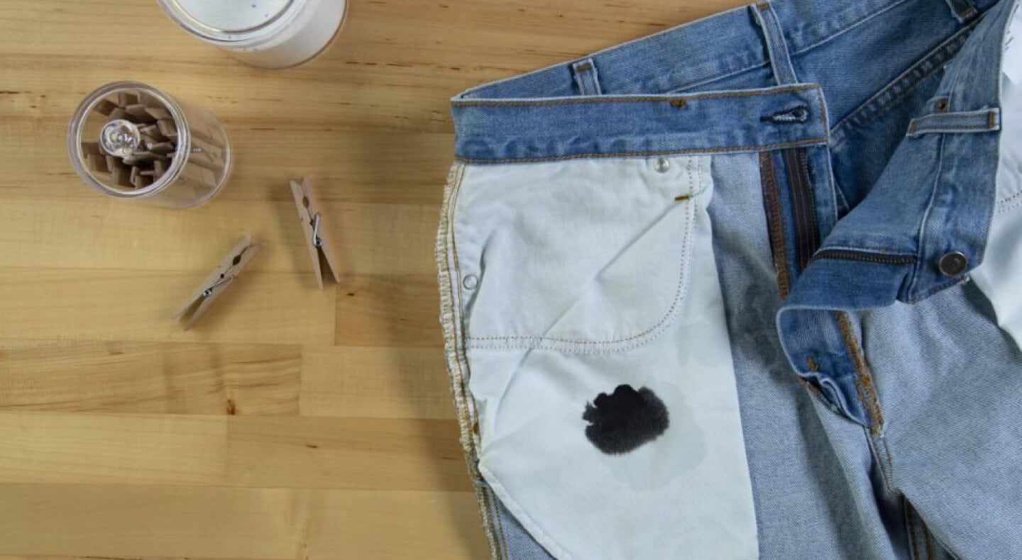 An ink stain on the inside pocket of a pair of jeans An ink stain on the inside pocket of a pair of jeans