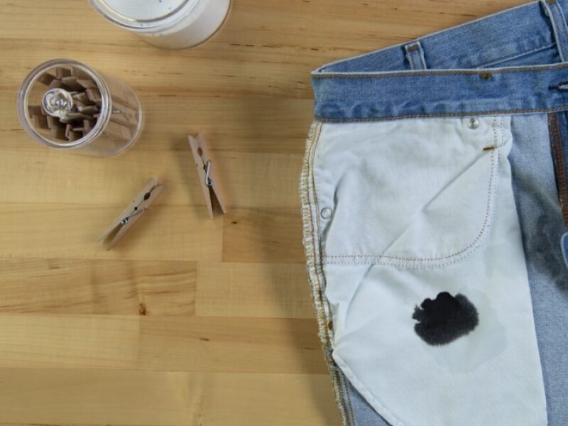 An ink stain on the inside pocket of a pair of jeans An ink stain on the inside pocket of a pair of jeans