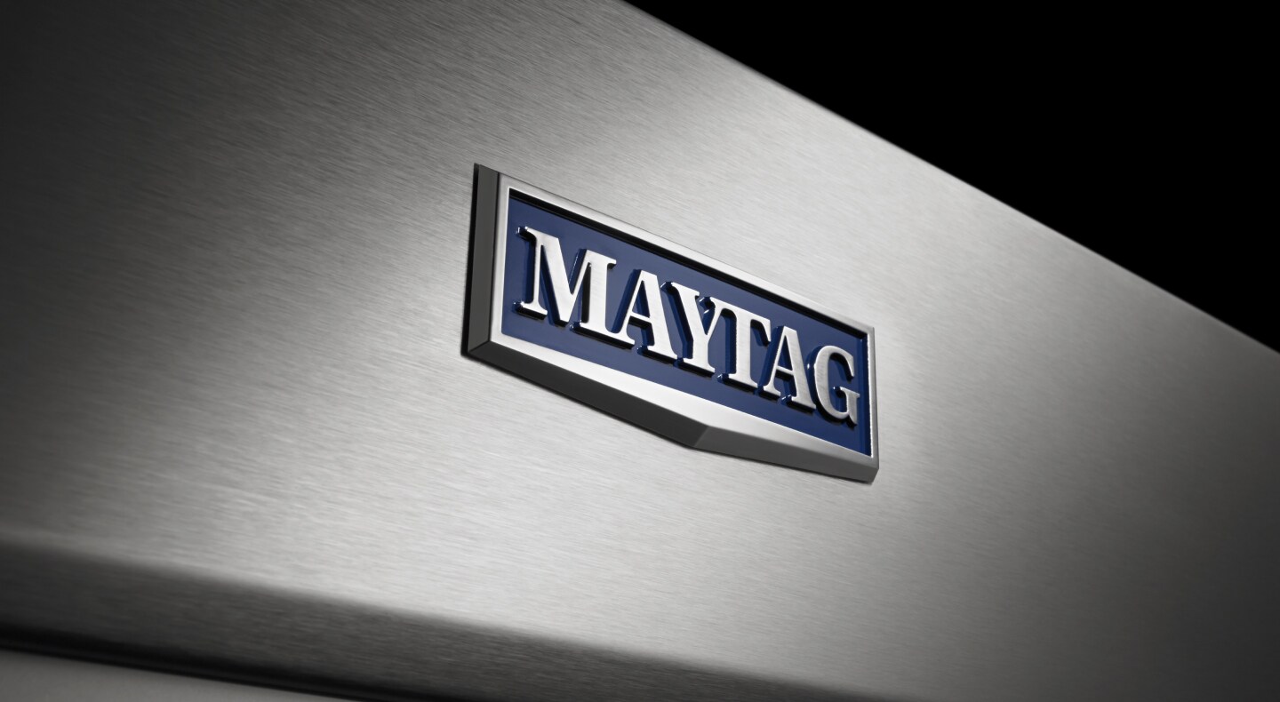 Maytag® logo on stainless steel appliance Maytag® logo on stainless steel appliance