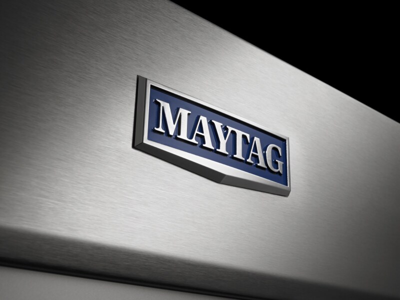 Maytag® logo on stainless steel appliance Maytag® logo on stainless steel appliance