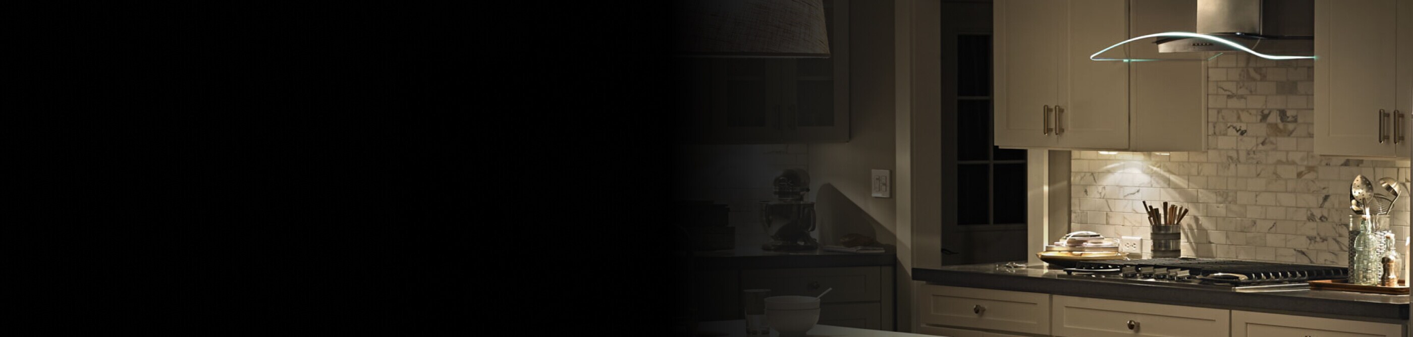 Modern kitchen with white backsplash