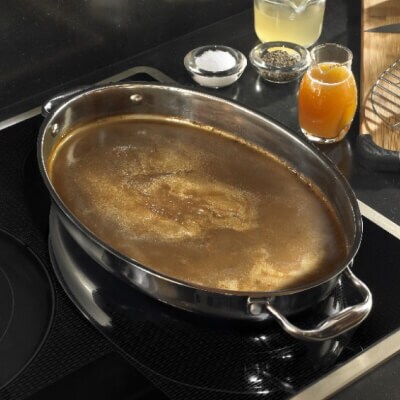 Liquids simmering on a stovetop