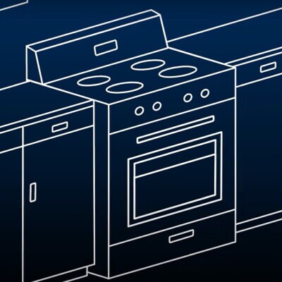 Range between cabinetry illustration