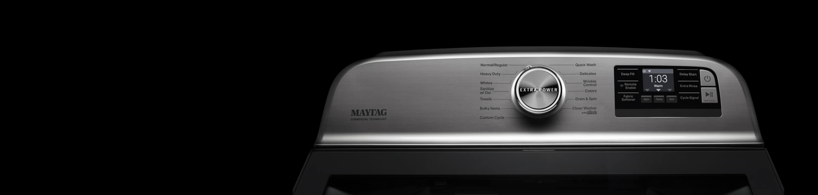 Control panel of a top load washer from Maytag brand