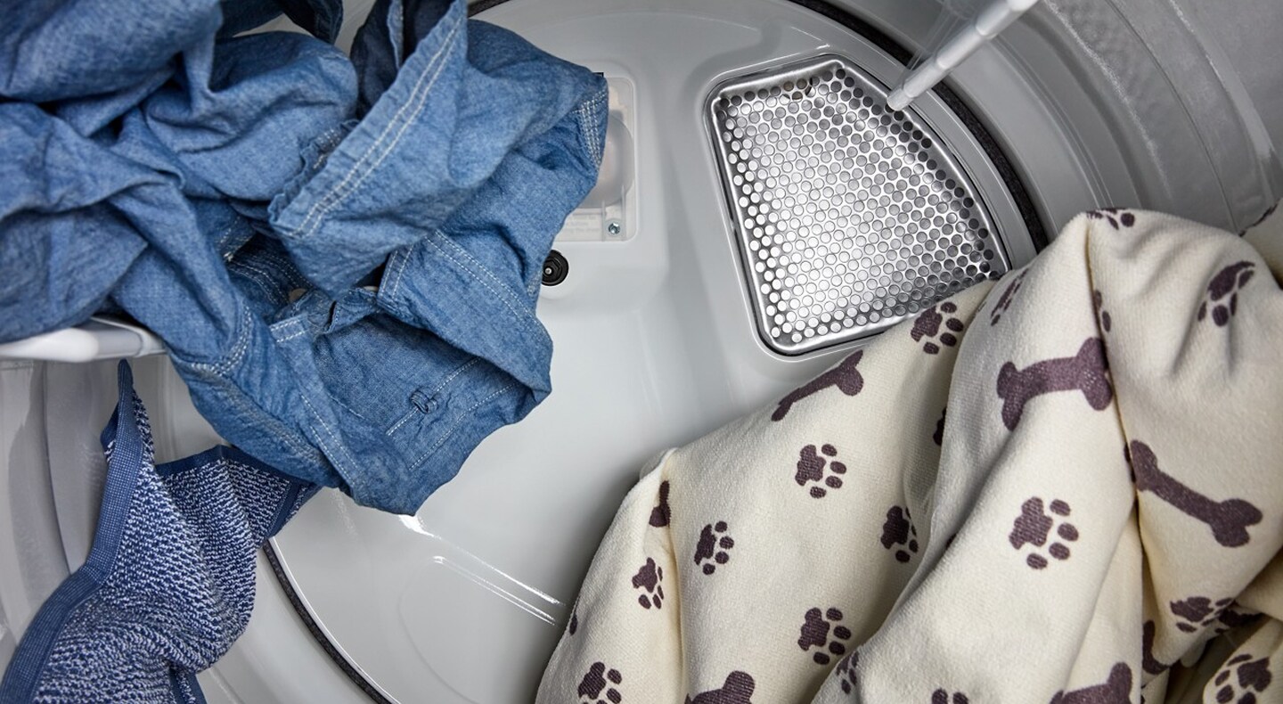 Clothes tumbling in a dryer