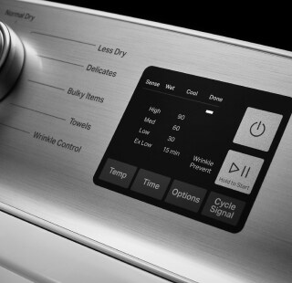 Closeup image of a dryer control panel