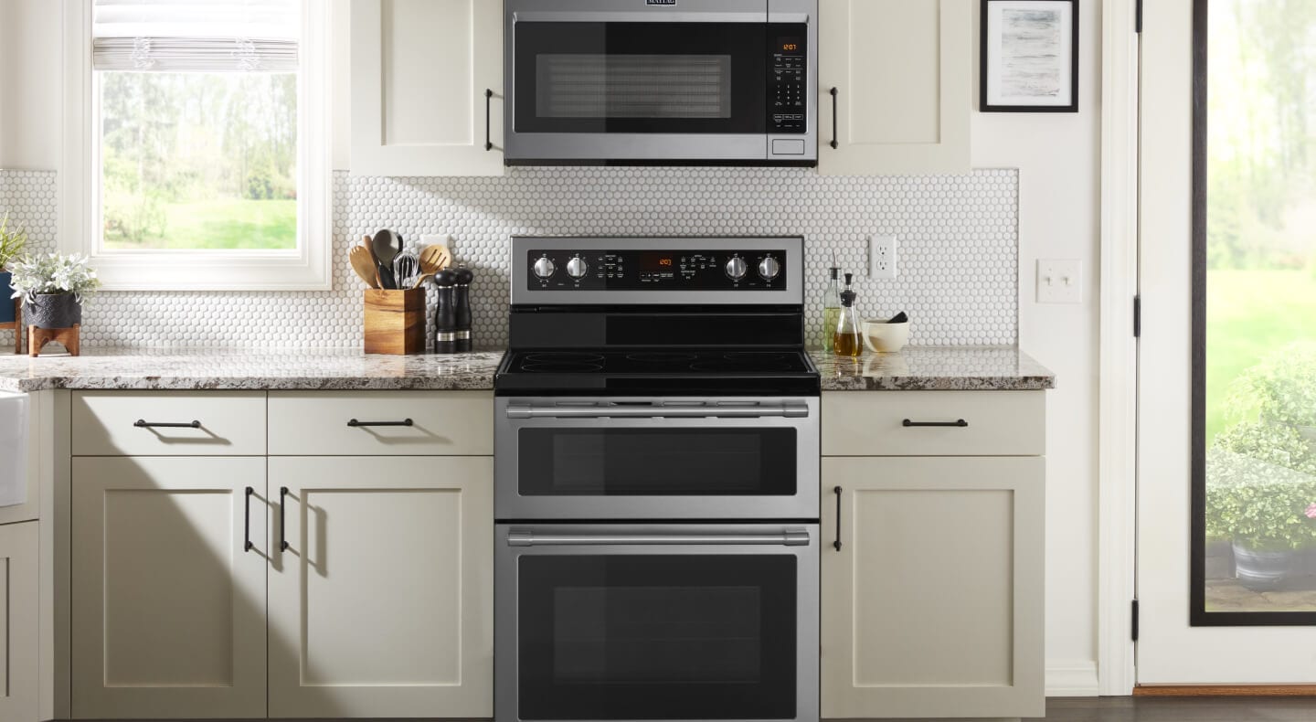  The interior of a kitchen with an electric range