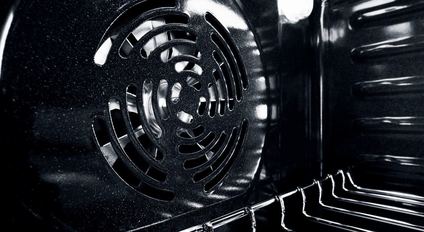 The interior of a wall oven
