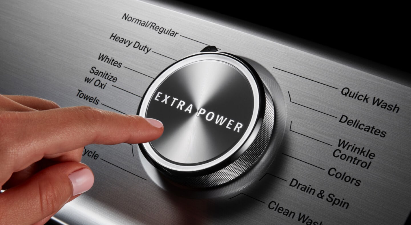 A closeup of the Extra Power button on a Maytag® washer A closeup of the Extra Power button on a Maytag® washer
