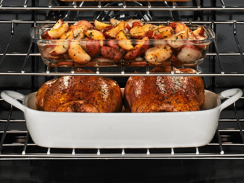 Food roasting on both oven racks