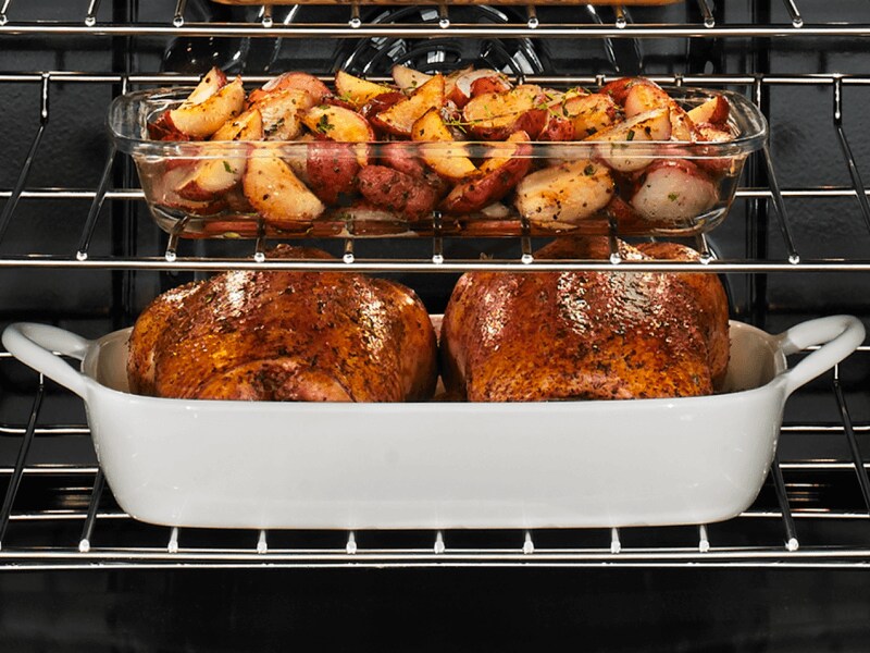 Food roasting on both oven racks