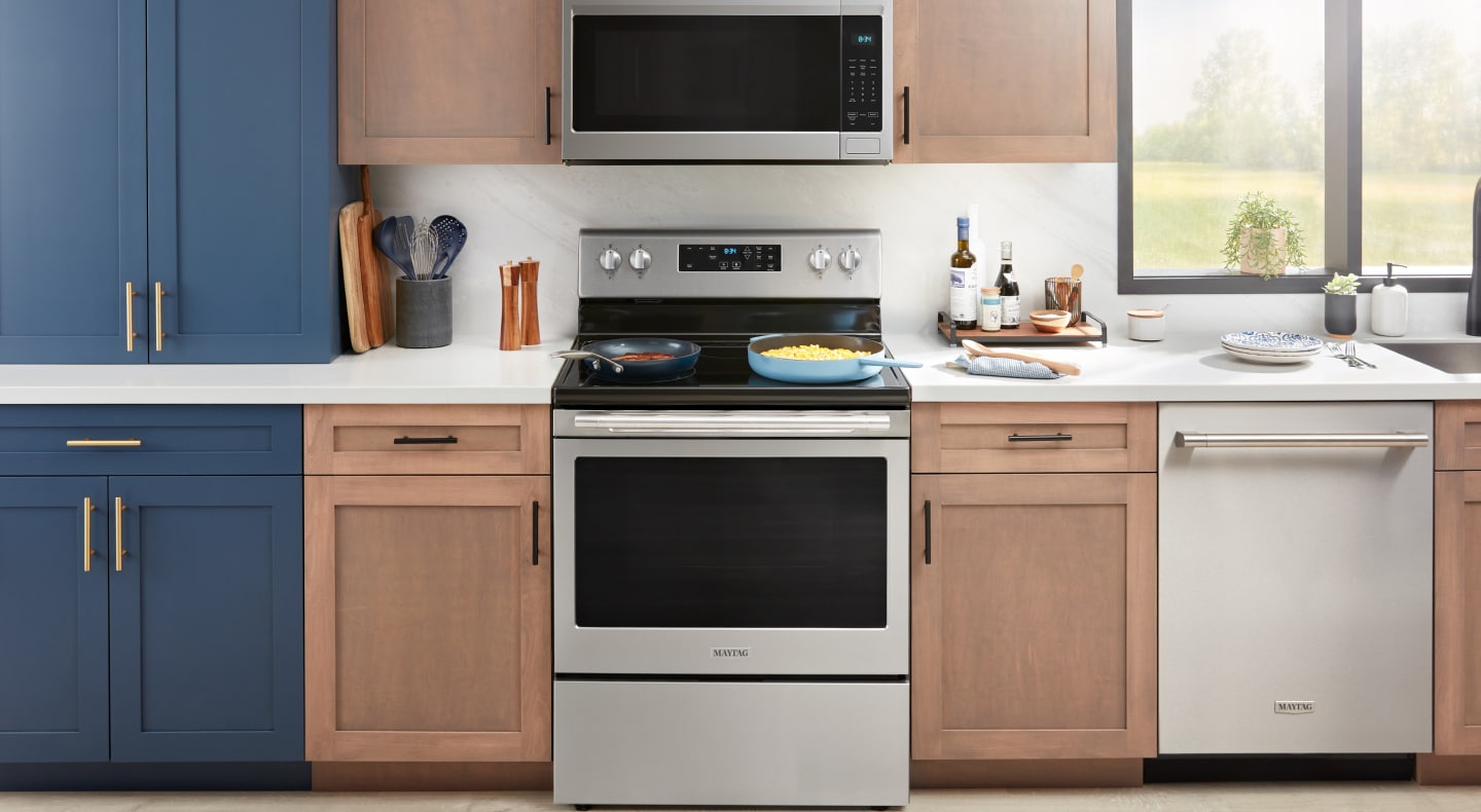Maytag® oven with food cooking on top