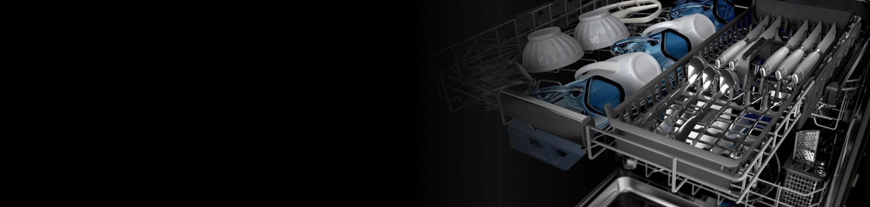 A closeup of the top rack of a Maytag® dishwasher rack