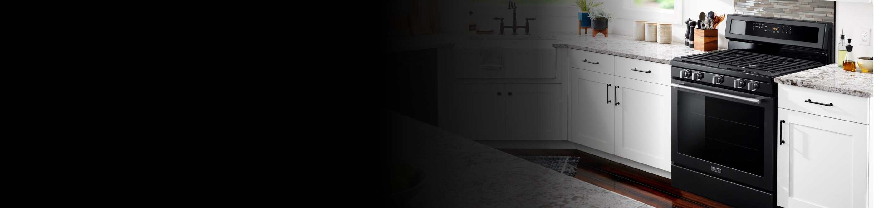 Freestanding gas range in a kitchen