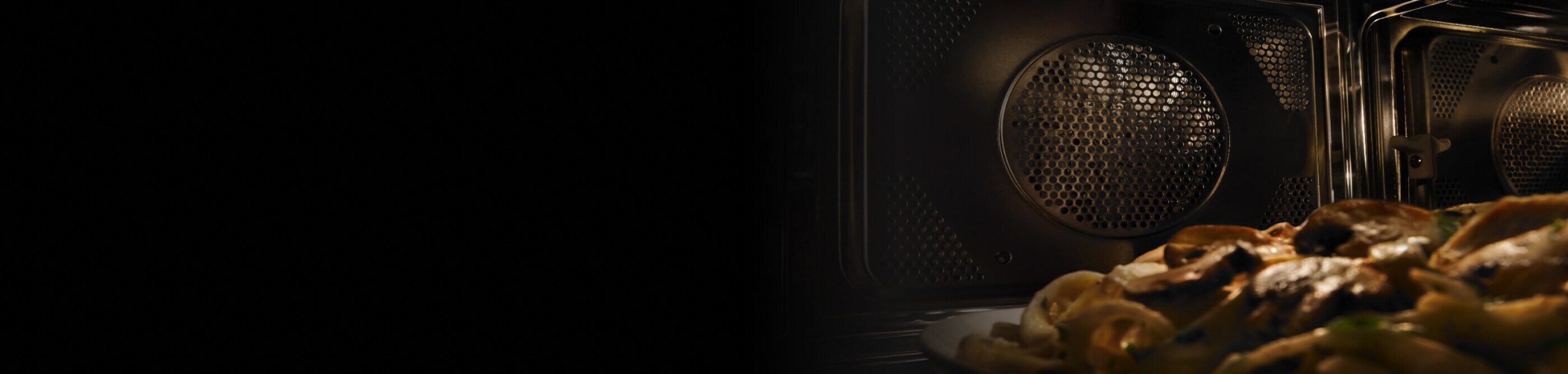 Plate of mushrooms inside a microwave