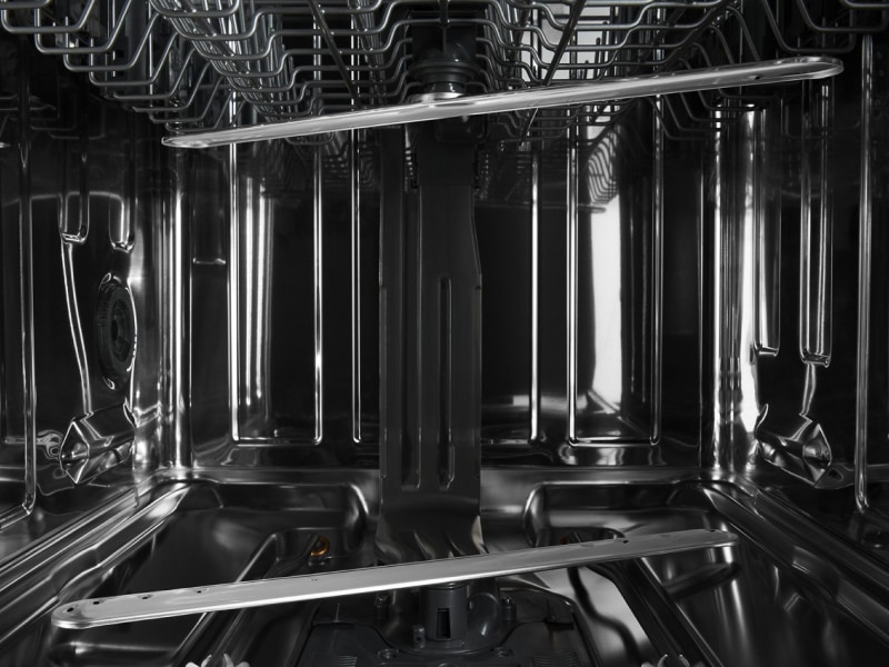The interior of a dishwasher