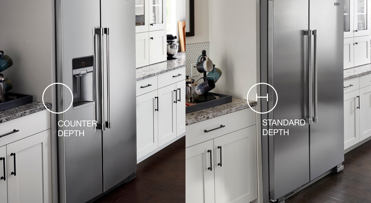 A graphic showing the difference between counter-depth and standard depth refrigerators A graphic showing the difference between counter-depth and standard depth refrigerators