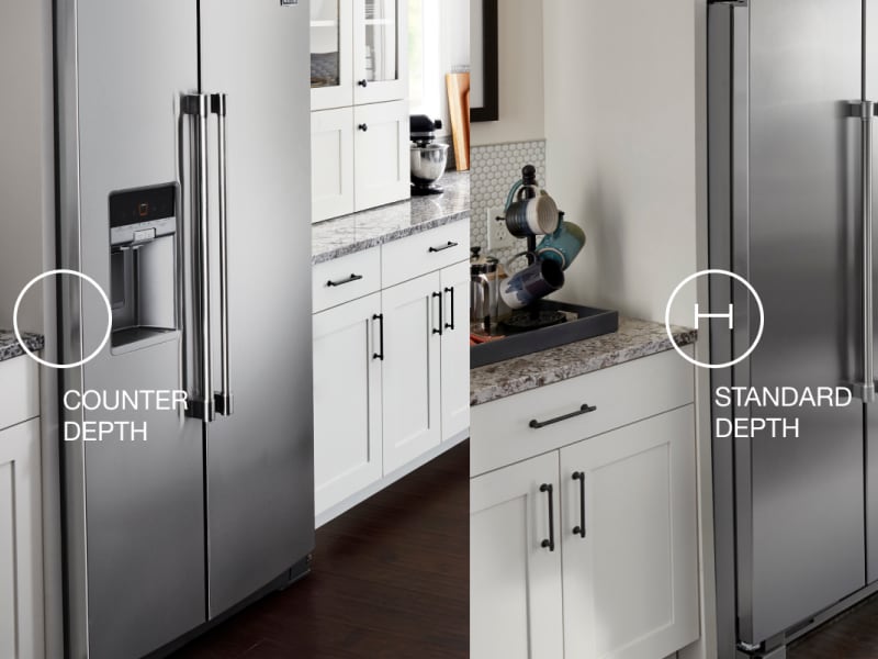 A graphic showing the difference between counter-depth and standard depth refrigerators A graphic showing the difference between counter-depth and standard depth refrigerators