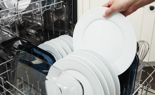 Person loading dishes into a dishwasher