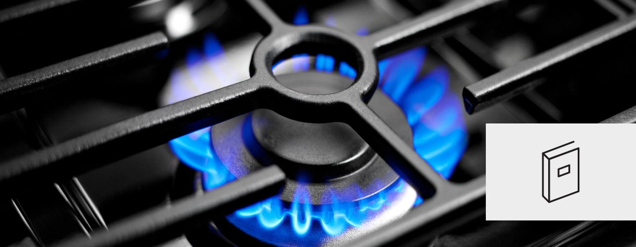 Blue flame from a gas burner with a book icon