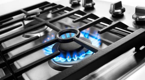 Ignited gas burner on a cooktop