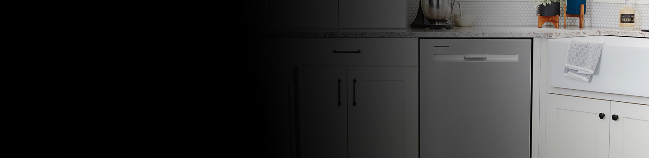 Pocket handle dishwasher in a white kitchen