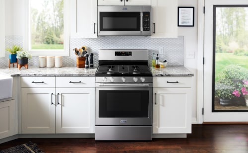 A stainless steel range in a modern kitchen