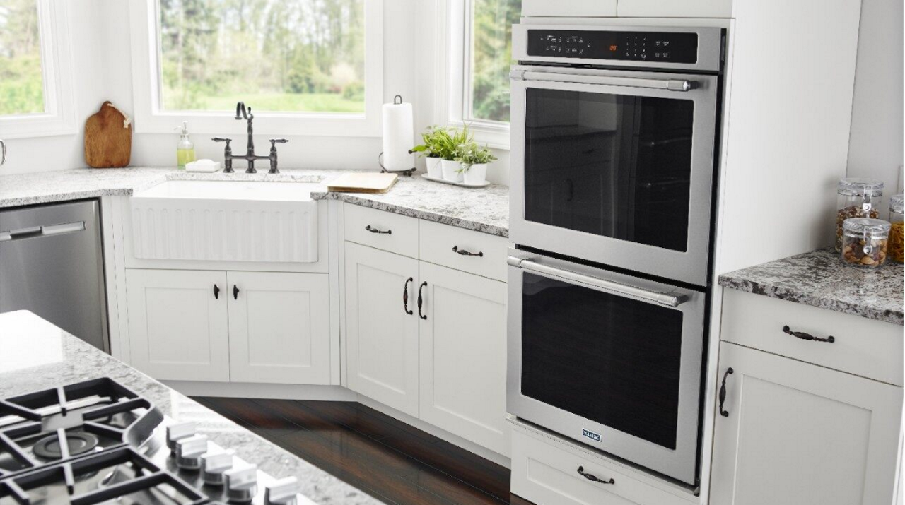 Double wall oven installed in white cabinets Double wall oven installed in white cabinets