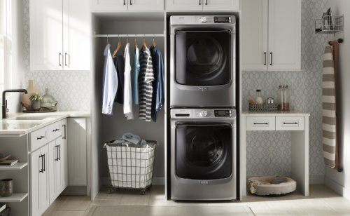 Laundry room with stackable washer and dryer