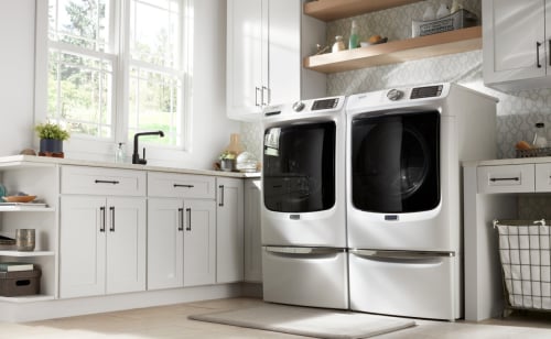 A white Maytag® washer and dryer set 