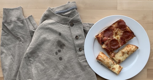 Gray Henley with grease spots on the front
