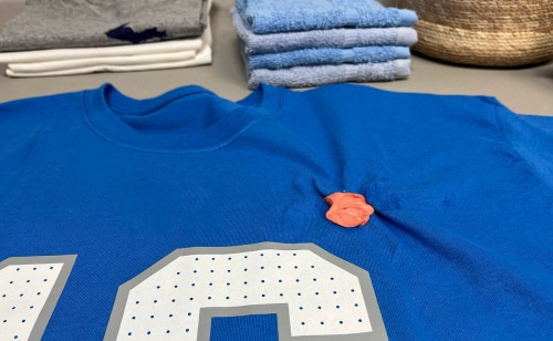 Gum on a blue jersey