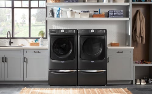 Black Maytag® front load washing machine